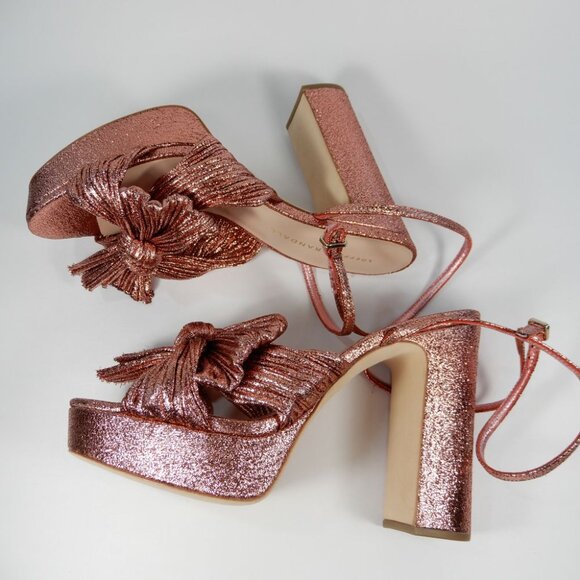 Loeffler Randall Natalia Platform Bow Heel SANDALS Size 8 Metallic Pink NEW $450 - Picture 9 of 14